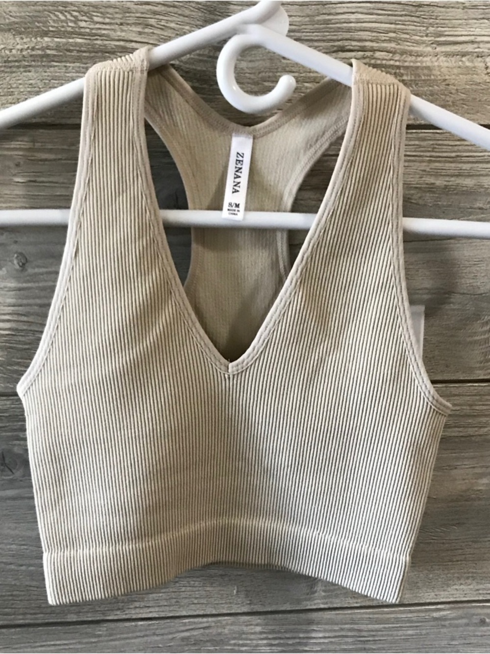 BN Zenana Outfitters Beige Ribbed V-Neck Racerback Brami